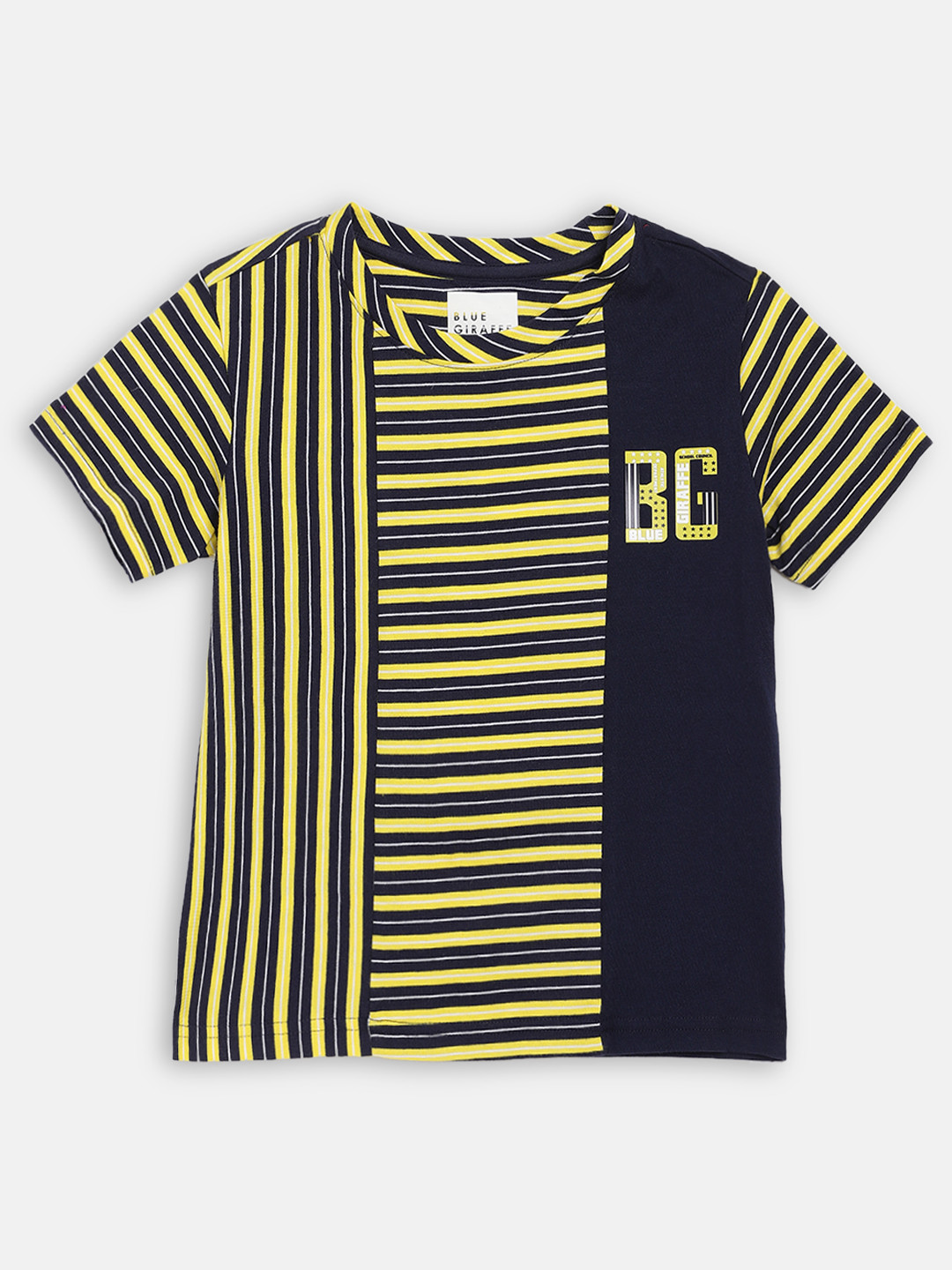 Blue Giraffe Boys Navy Blue Striped Round Neck T-shirt