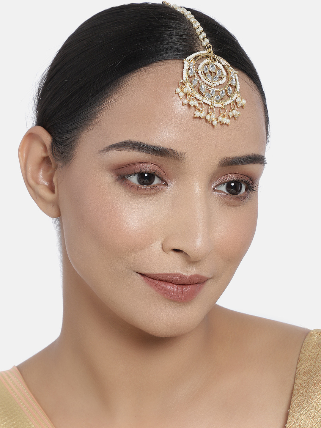 I Jewels White Gold-Plated Kundan-Studded Handcrafted Maangtikka