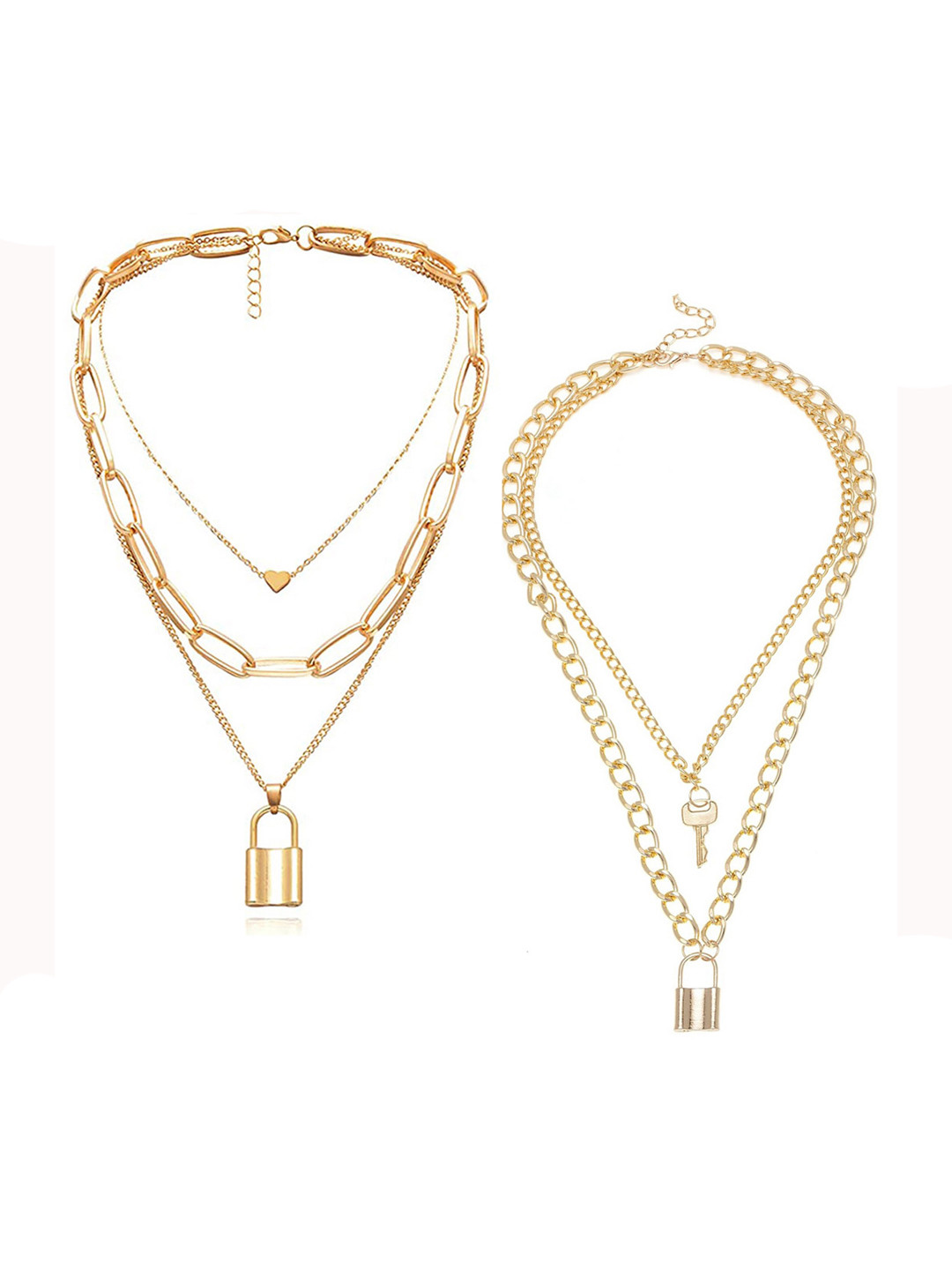 Jewels Galaxy Women Set of 2 Gold-Plated Statement Layered Necklaces