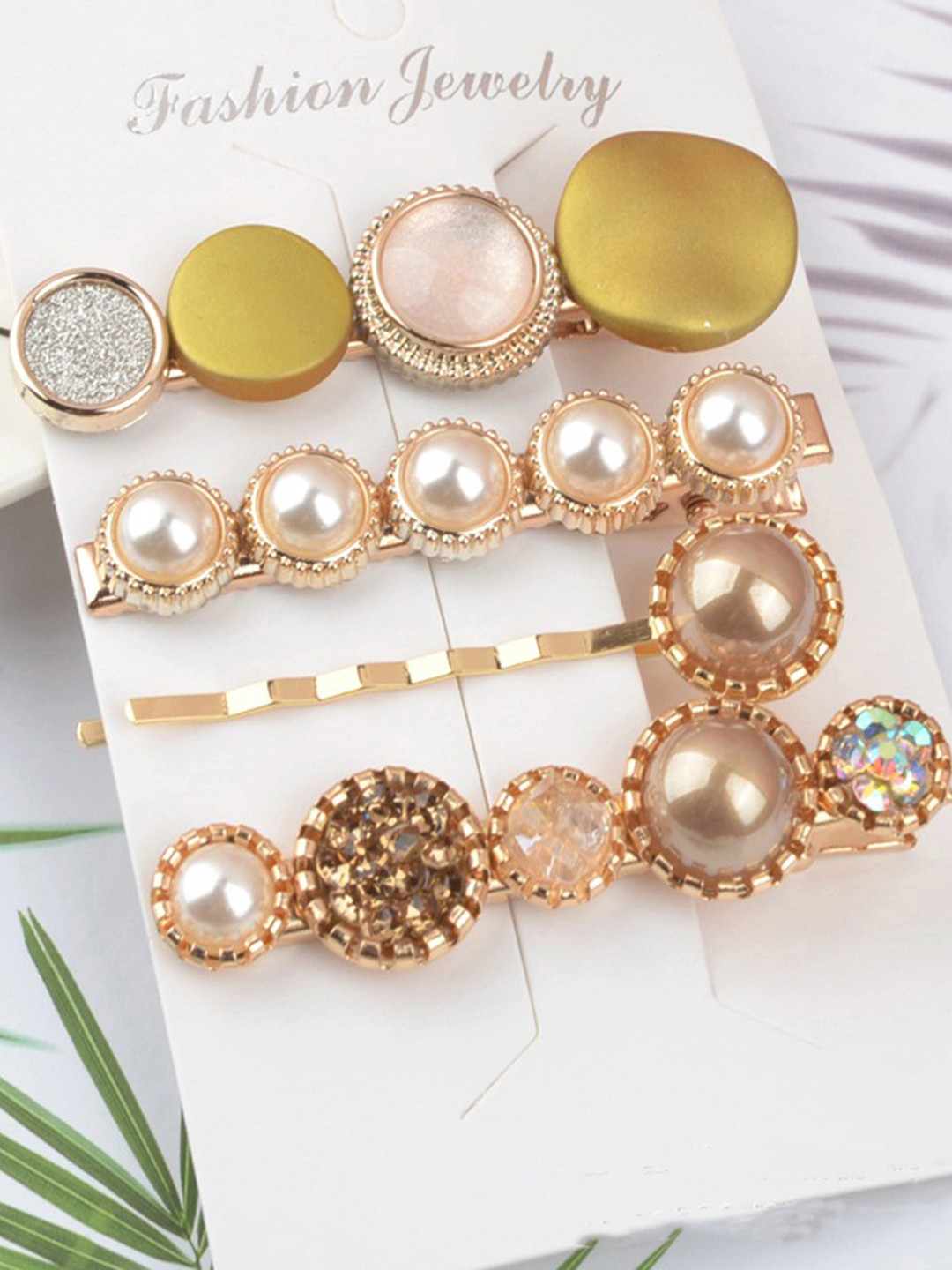 Jewels Galaxy Set of 4 Gold-Toned Beaded Hair Clips