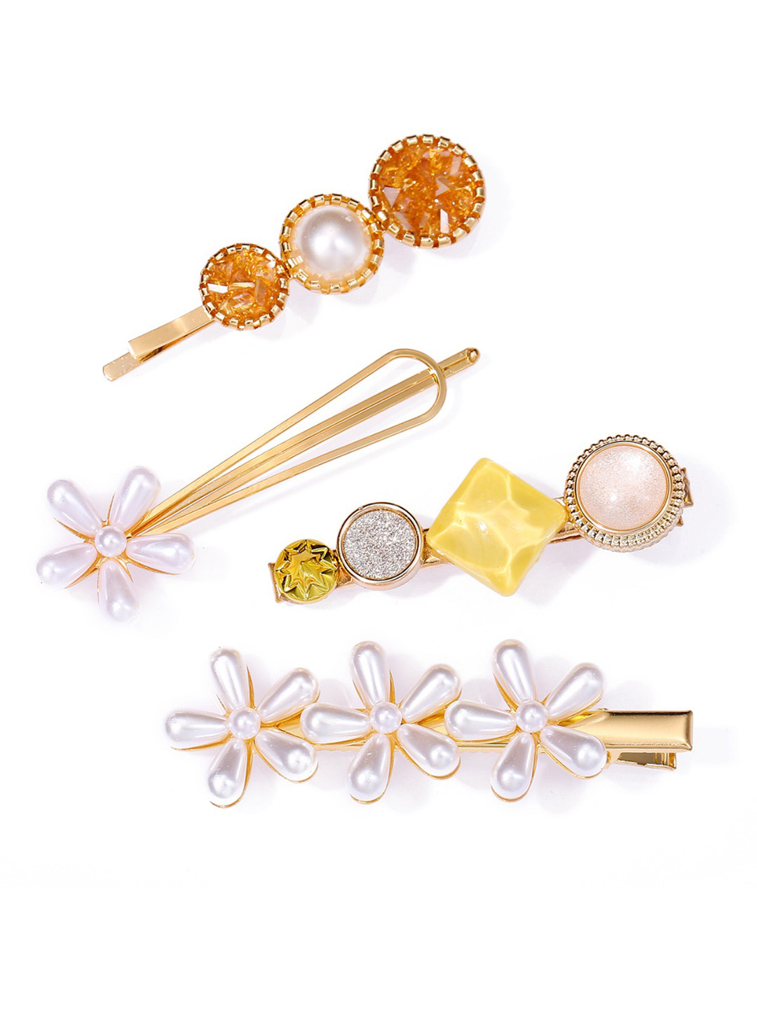 Jewels Galaxy Set of 4 Gold-Toned Beaded Hair Clips