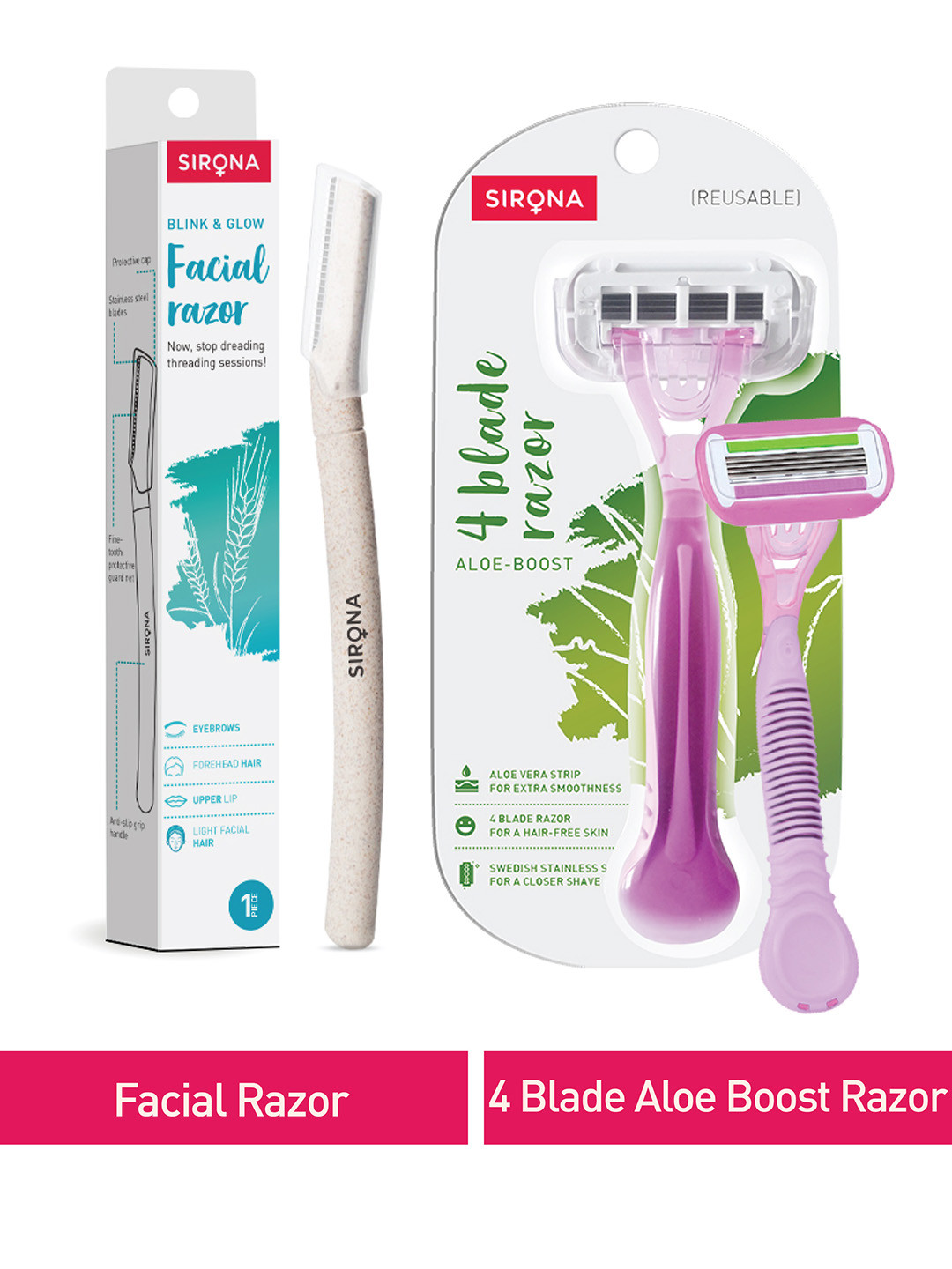 Sirona Women Reusable Shaving Razor with Set Of 3 Face Razors