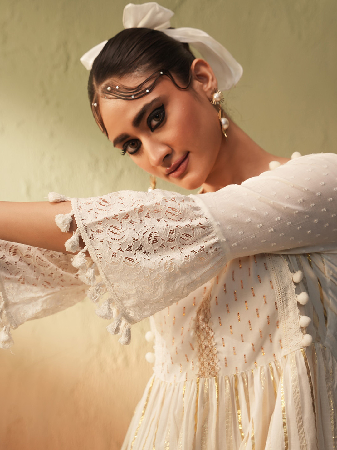 Buy Ishin Off White Ethnic Motifs A Line Dress Dresses for Women