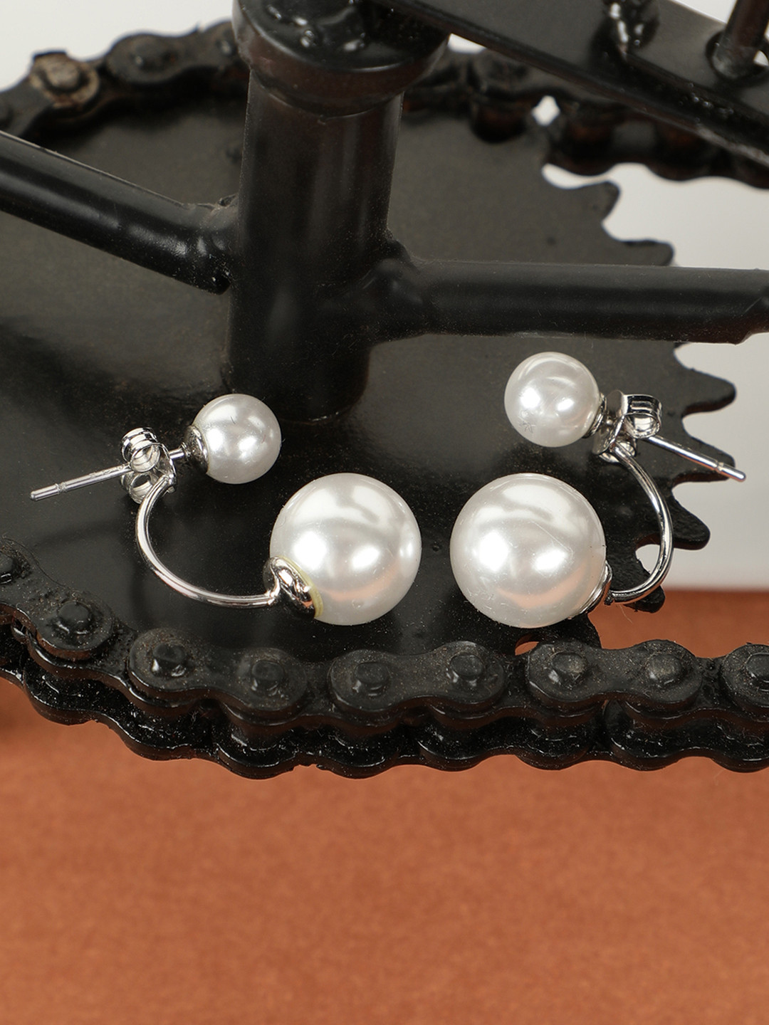 AQUASTREET Silver-Plated White Handcrafted Jacket Earrings