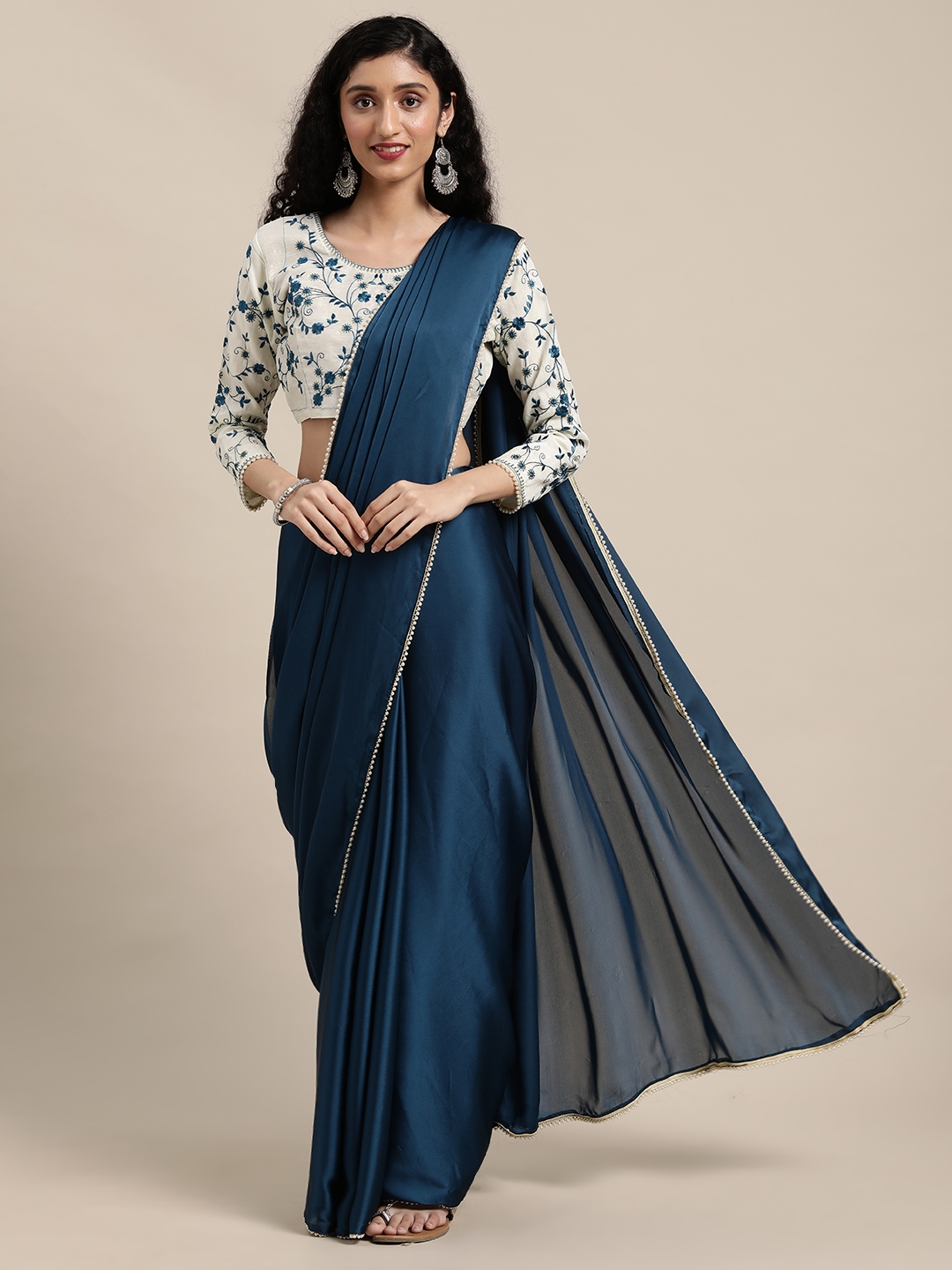 Buy Anouk Navy Blue Sequinned Satin Saree -  - Apparel for Women