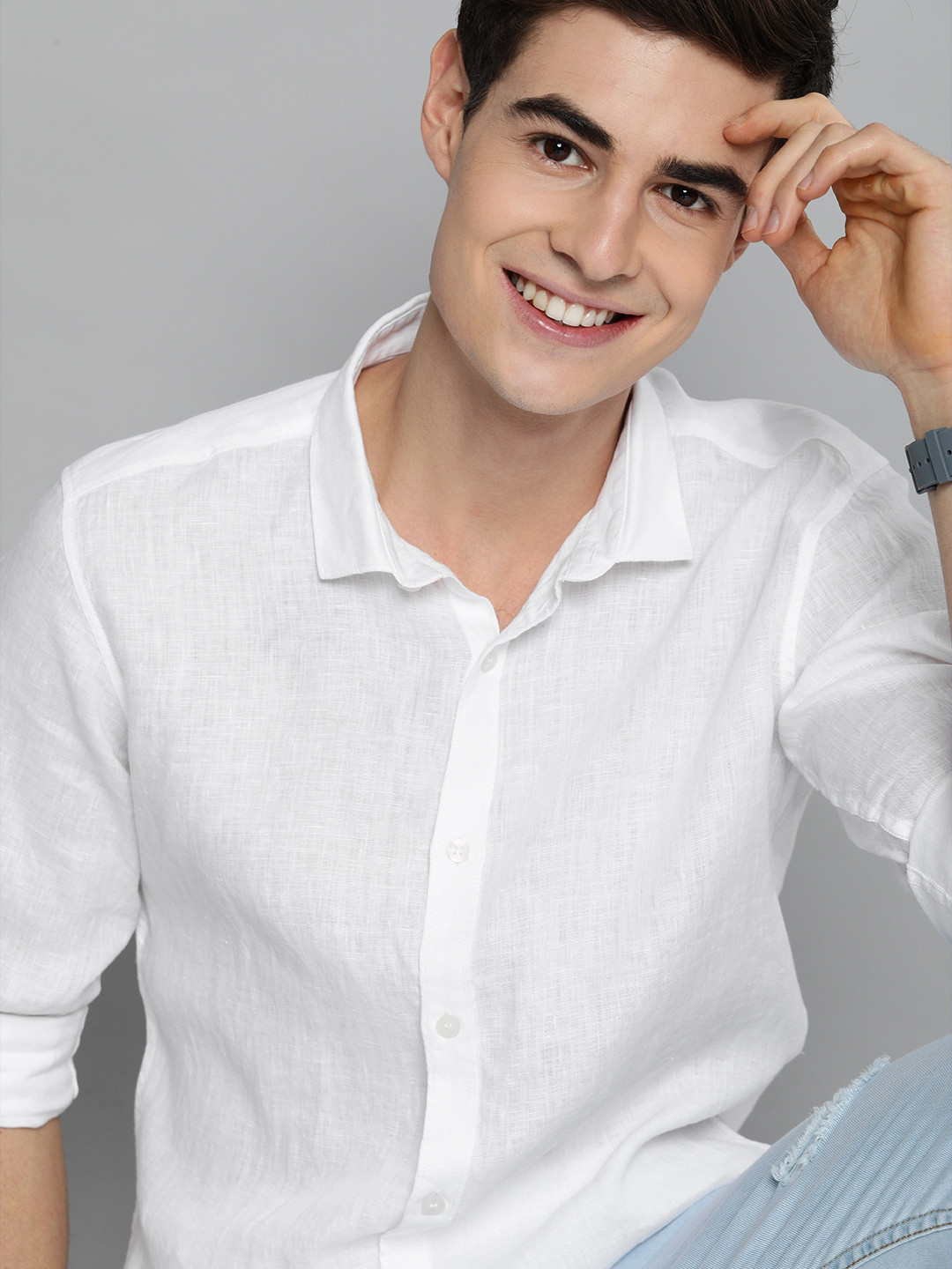 Mast & Harbour Men White Regular Fit Solid Casual Linen Shirt
