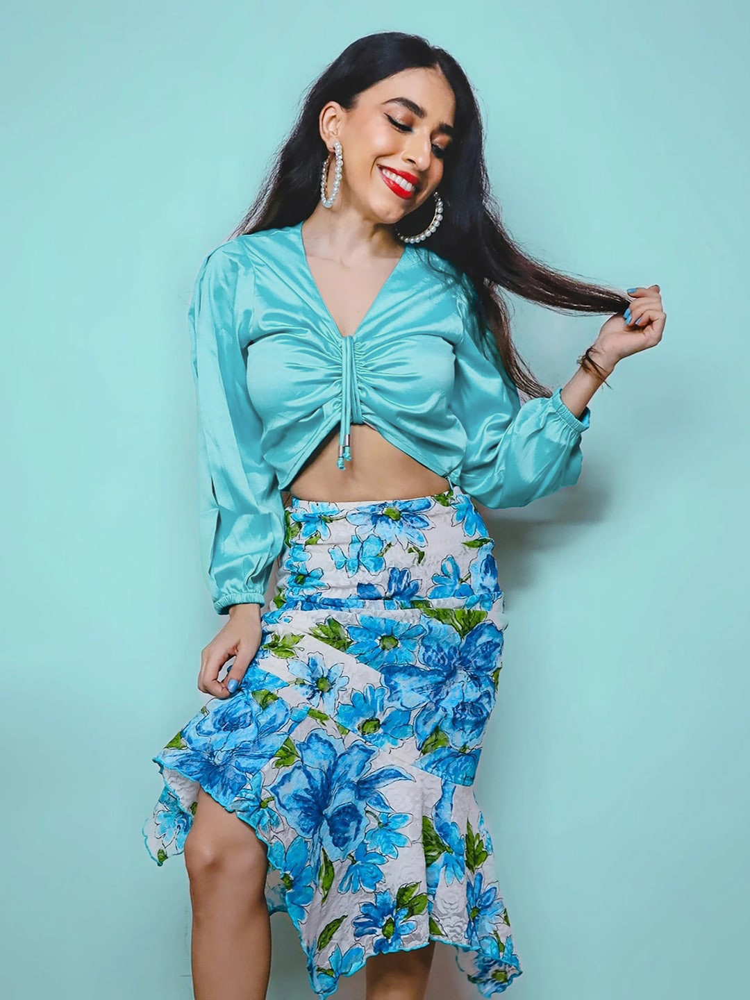 Street 9 Turquoise Blue Fitted Crop Top