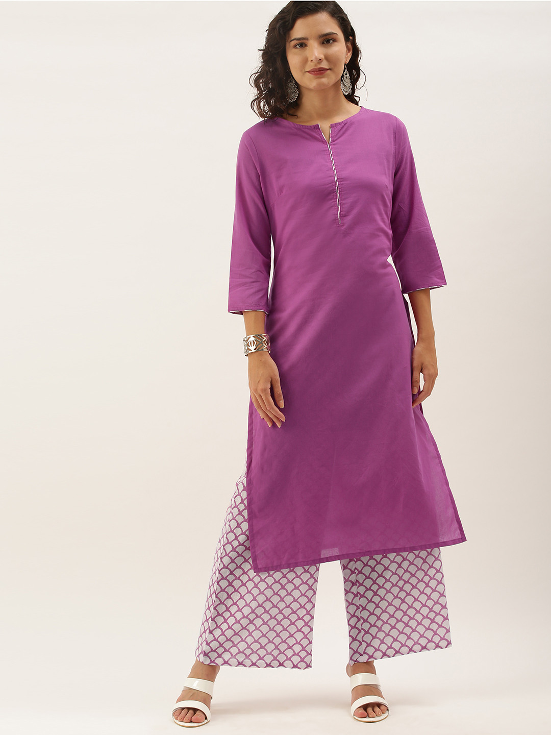 Anouk Women Purple  Cotton Kurta with Palazzos