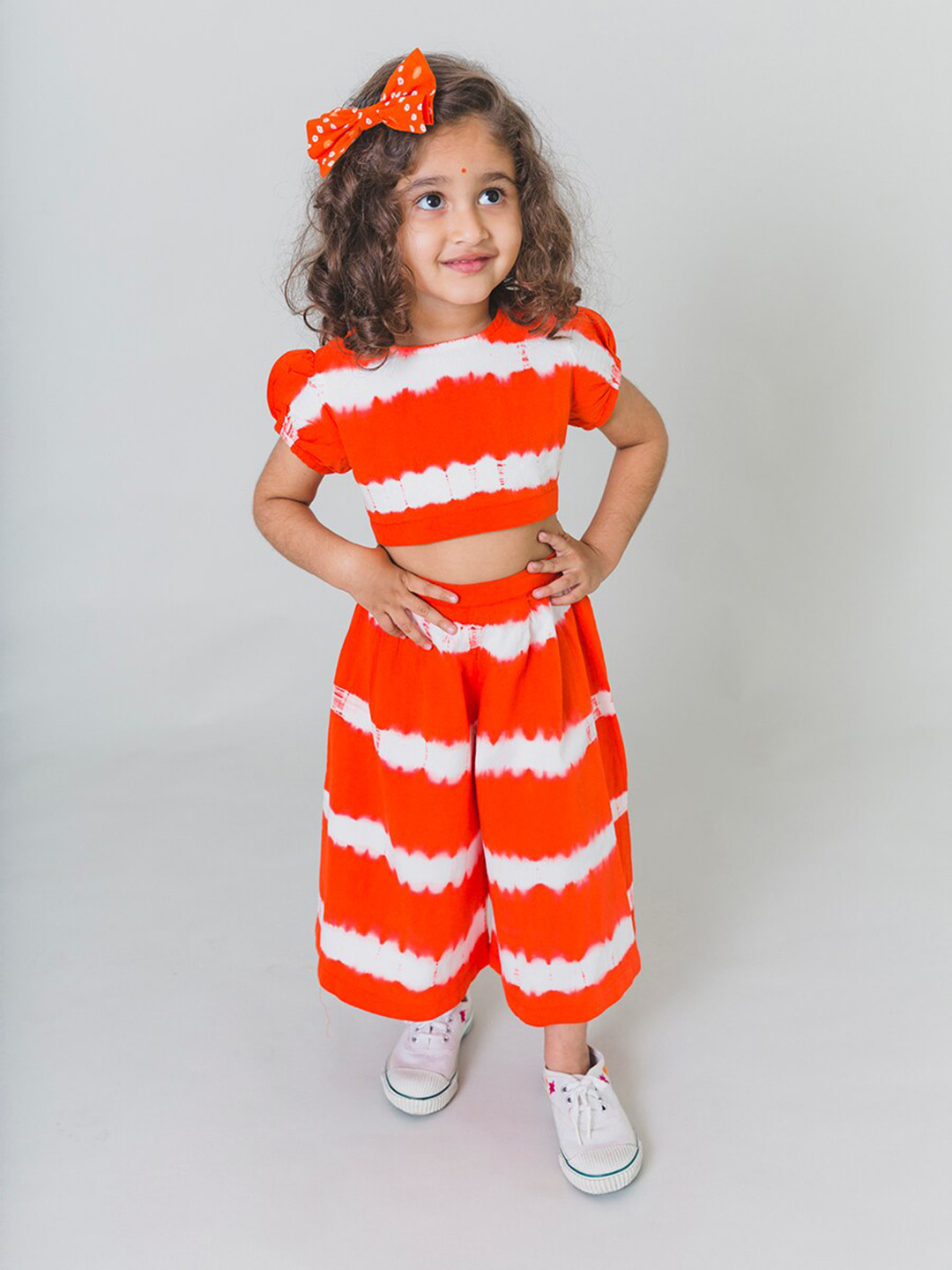 Tiber Taber Girls Orange & White Tie & Dye Top with Palazzos