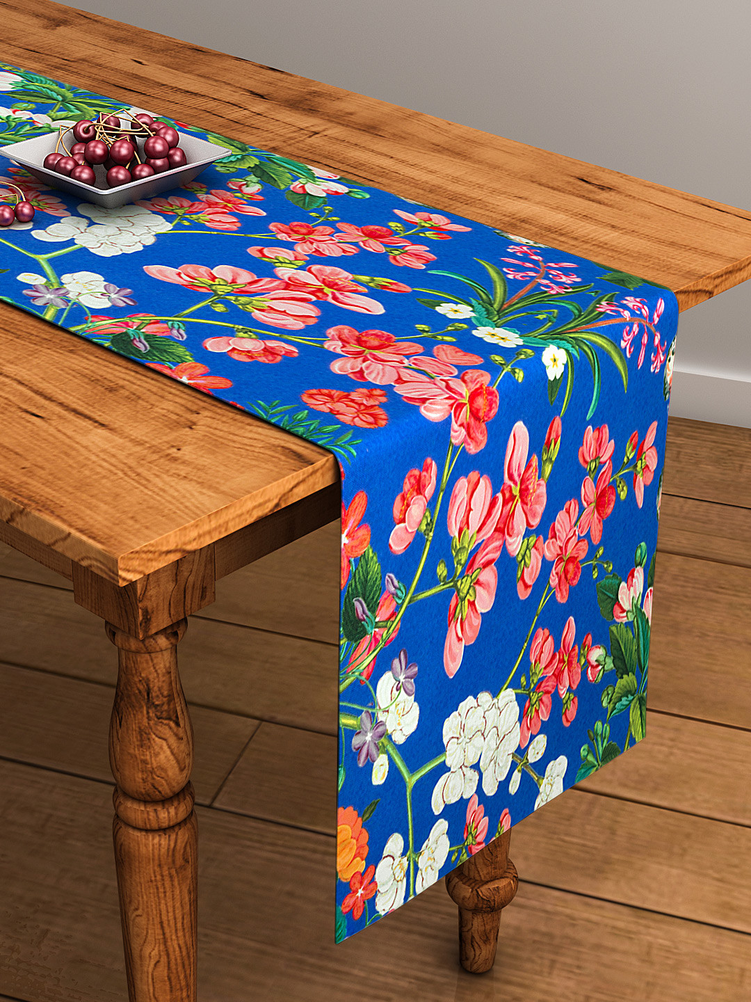 SEJ by Nisha Gupta Blue Floral Print Rectangular Cotton Table Runner