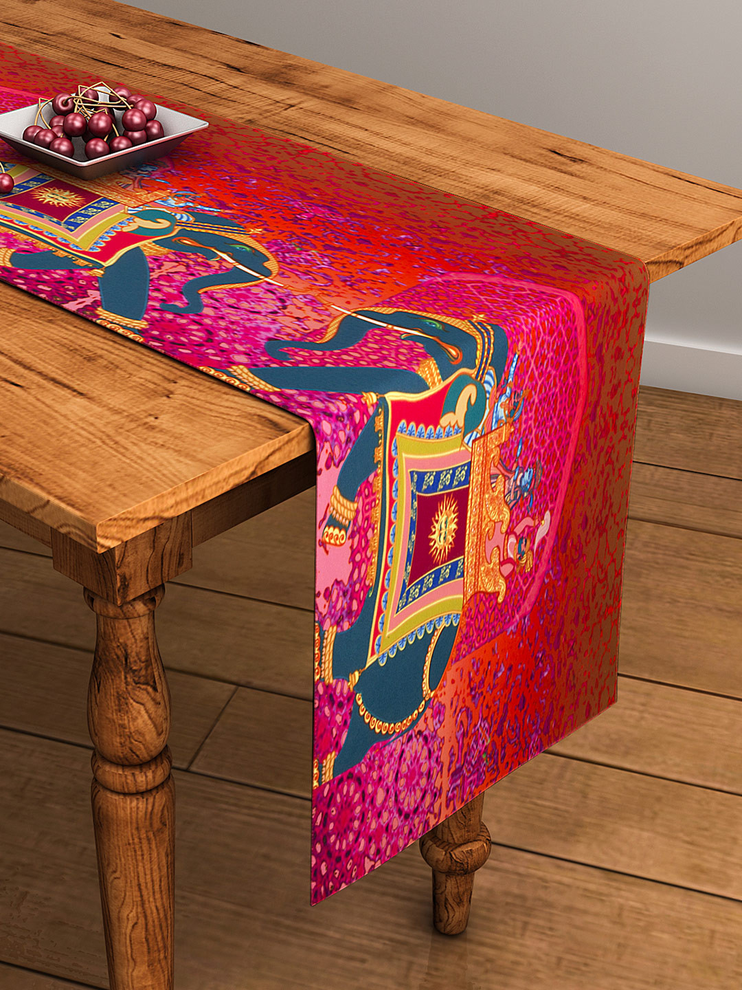 SEJ by Nisha Gupta Red & Pink Ethnic Print Rectangular Cotton Table Runner