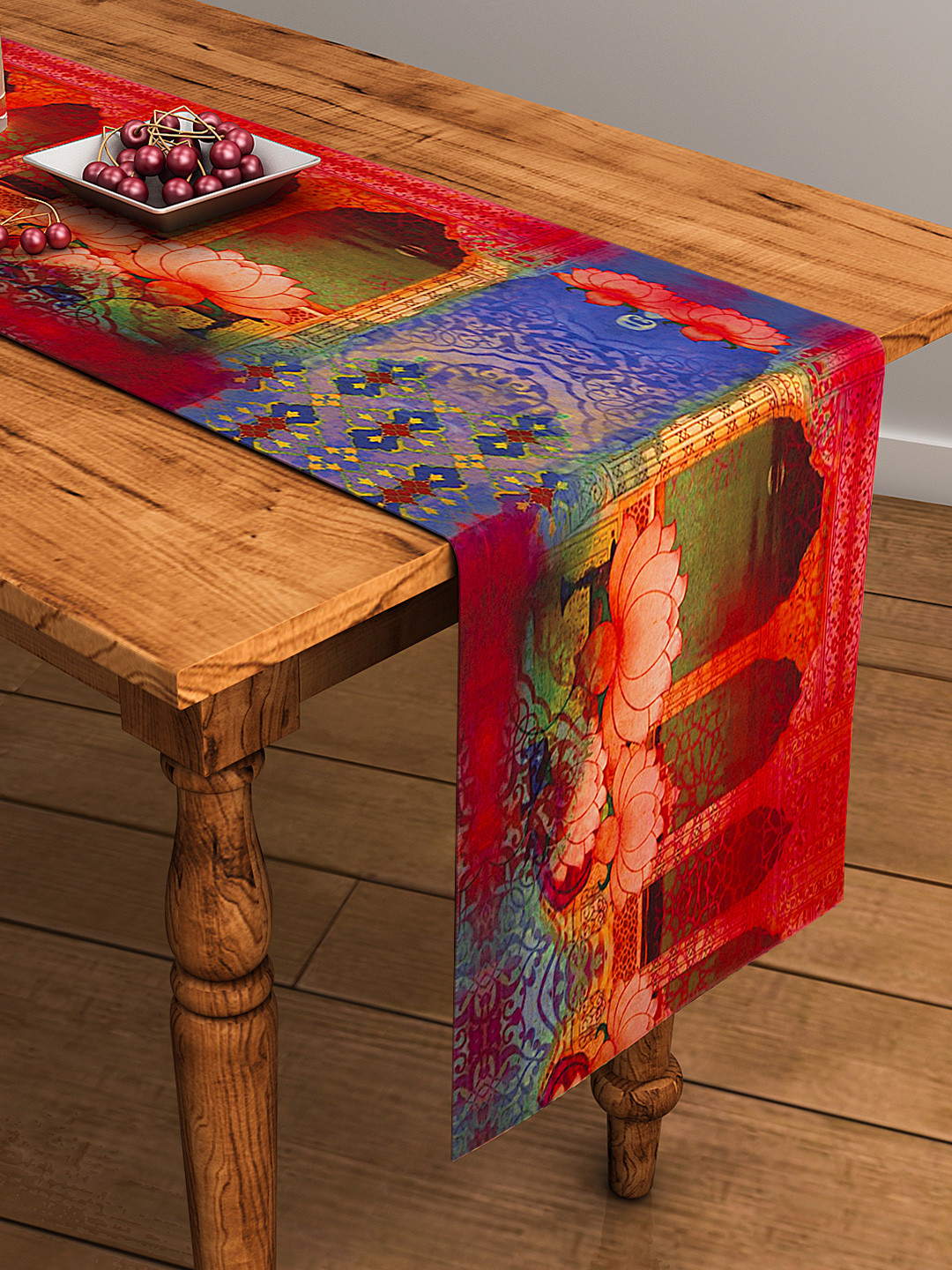 SEJ by Nisha Gupta Red Printed Rectangular Cotton Table Runner