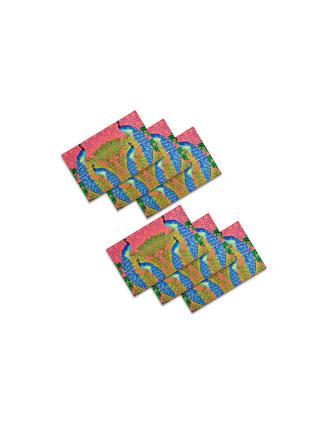 SEJ by Nisha Gupta Pink & Blue Set of 6 Printed Table Mats