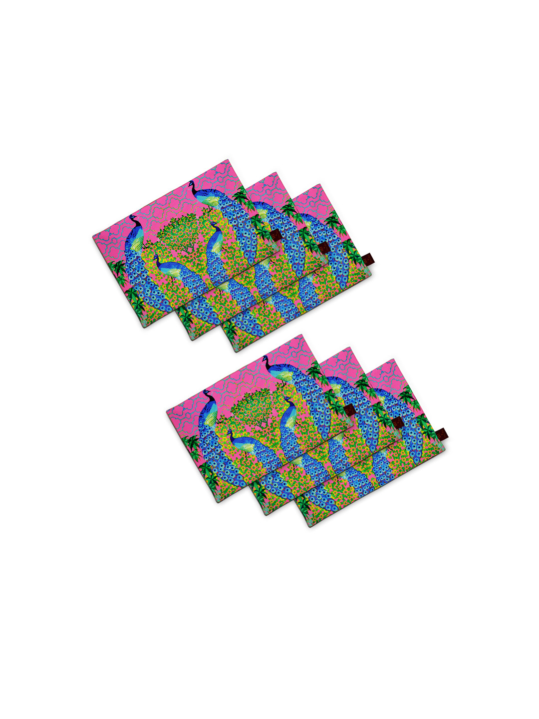 SEJ by Nisha Gupta Pink & Blue Set of 6 Printed Table Mats