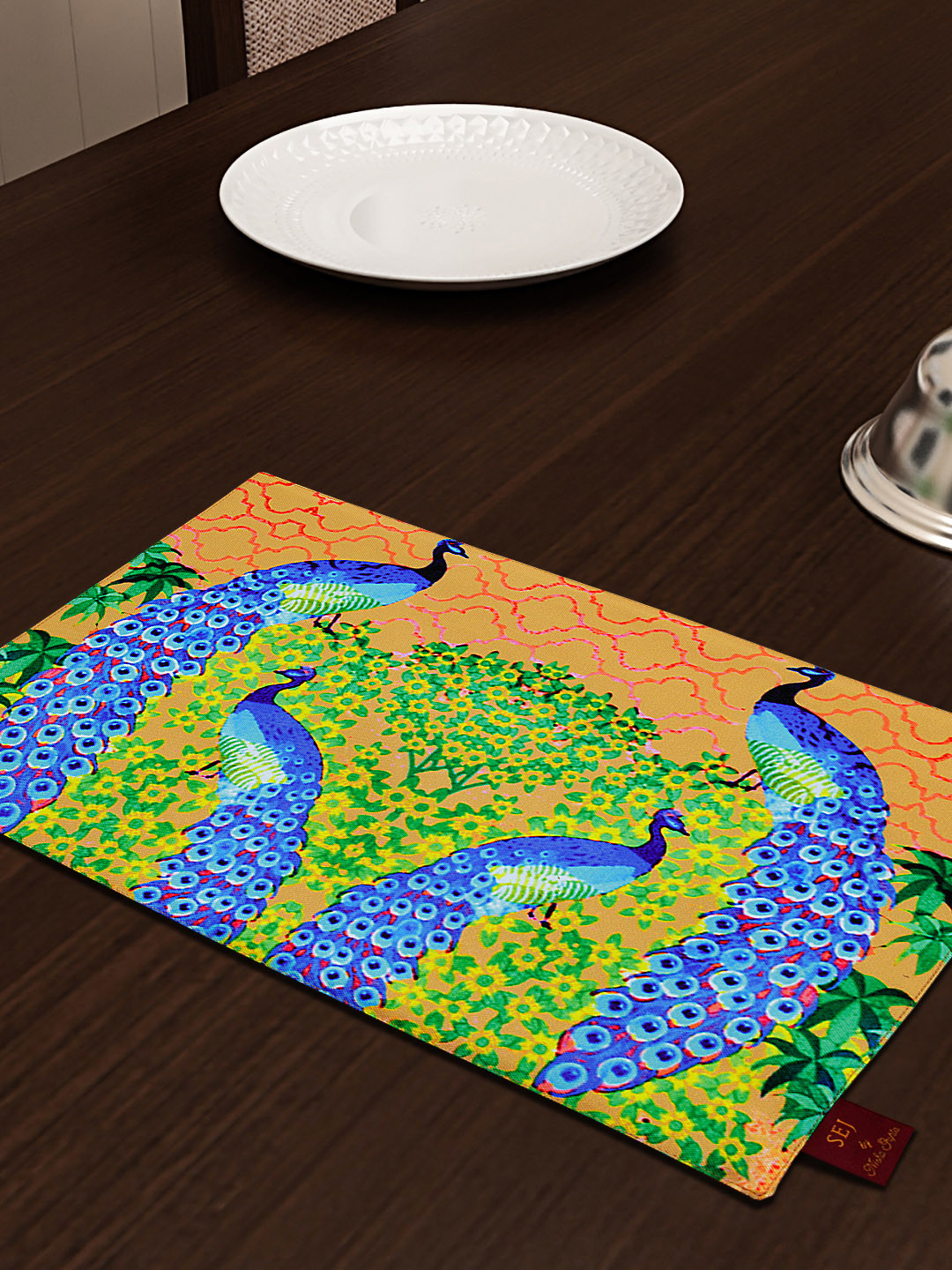 SEJ by Nisha Gupta Green & Blue Set of 6 Printed Table Placemats