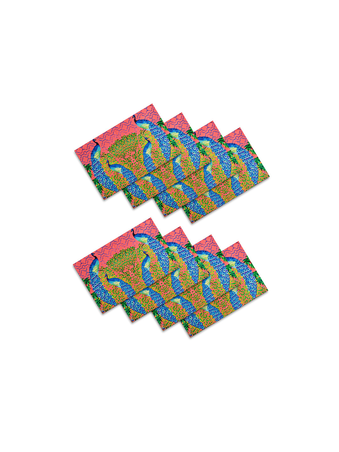 SEJ by Nisha Gupta Pink & Blue Set of 8 Printed Table Mats