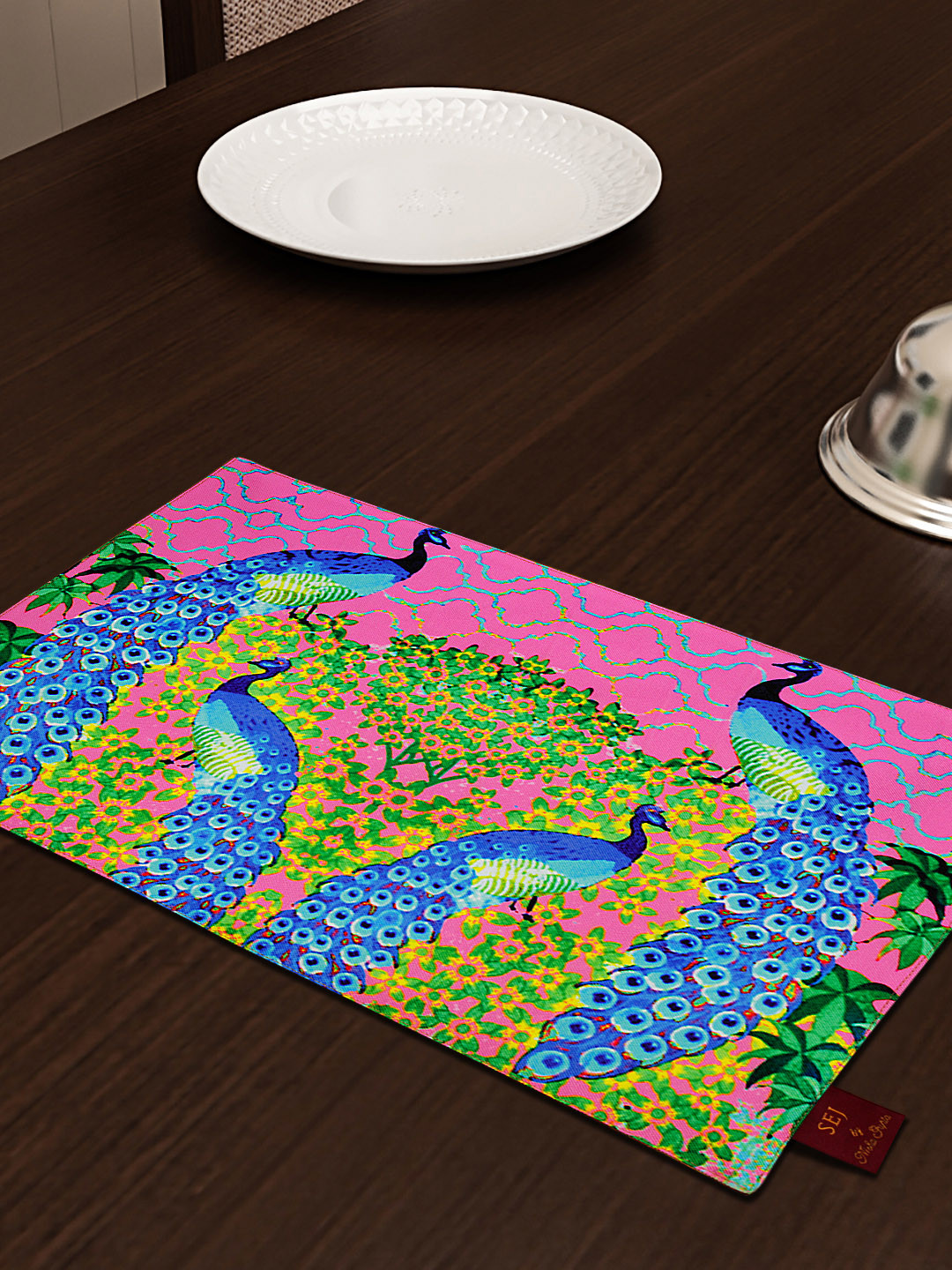 SEJ by Nisha Gupta Pink & Blue Set of 8 Printed Table Placemats
