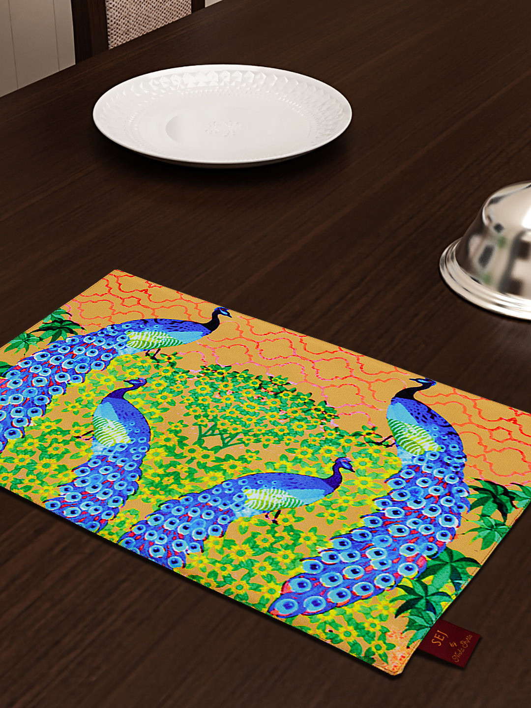 SEJ by Nisha Gupta Green & Blue Set of 8 Printed Table Placemats