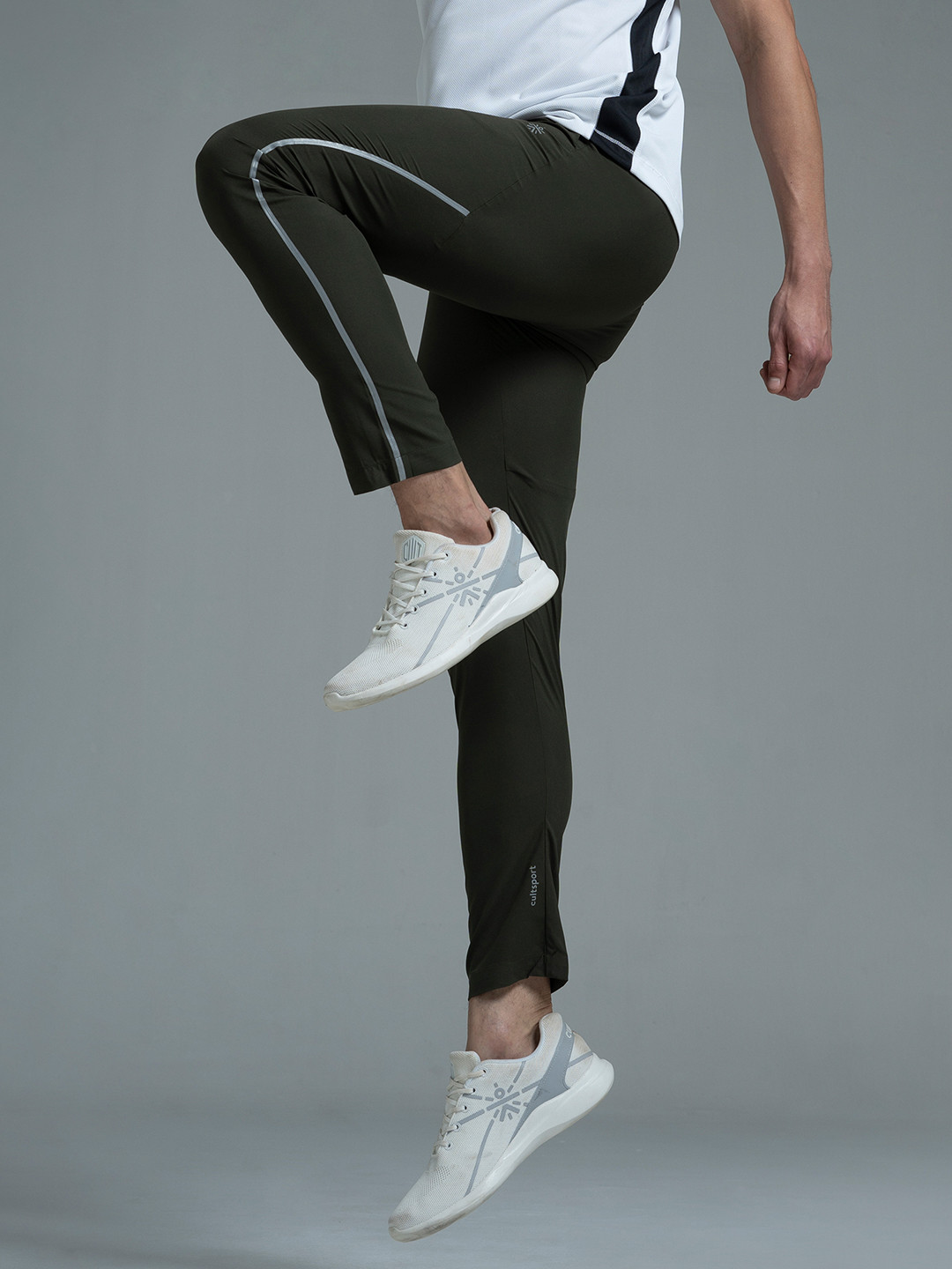 CULT Men Olive Green Solid Flash Run Reflective Antimicrobial Track Pants