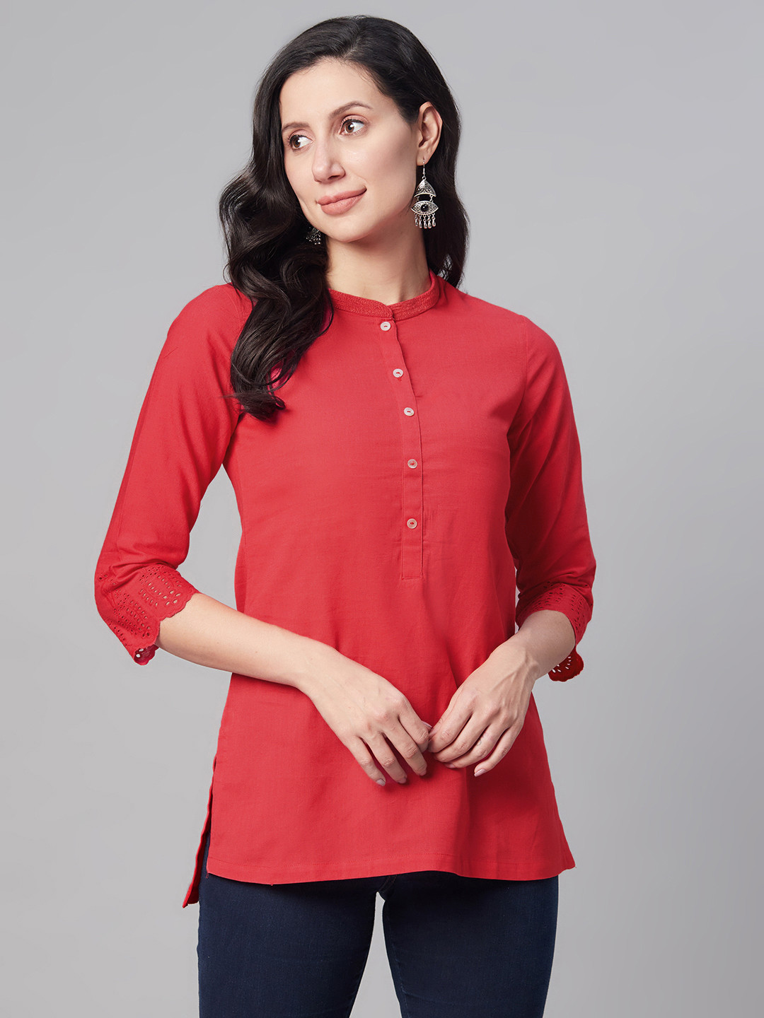 Biba Women Red Solid Straight Kurti