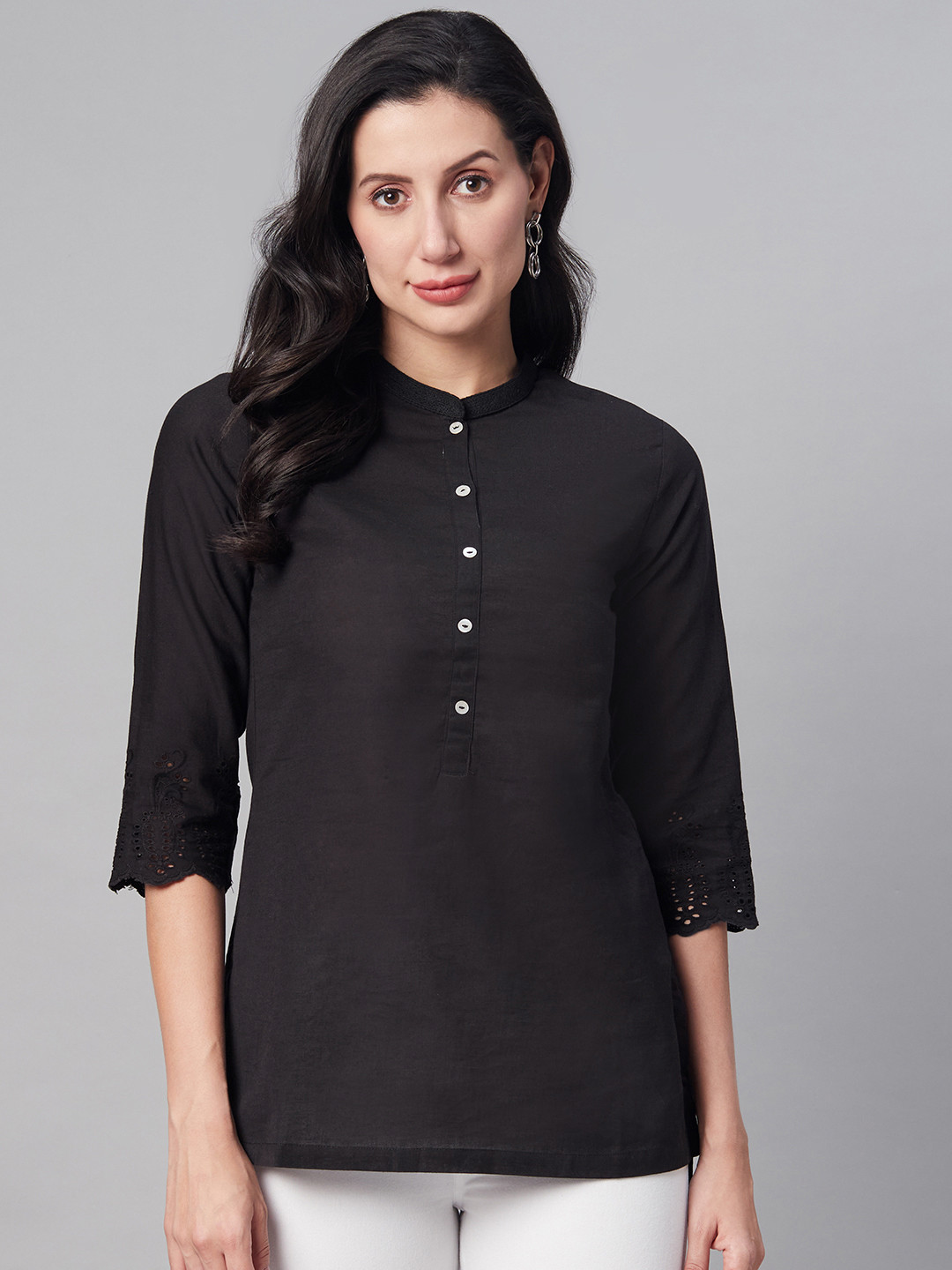 Biba Women Black Solid Straight Kurti