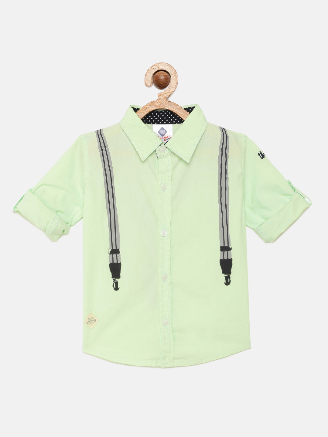 TONYBOY Boys Lime Suspender Solid Regular Fit Pure Cotton Casual Shirt