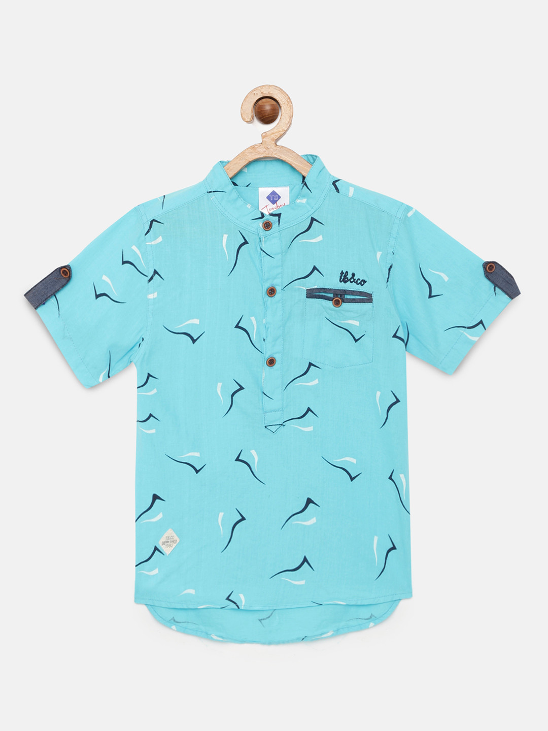 TONYBOY Boys Turquoise Blue Pure Cotton Premium Regular Fit Printed Casual Shirt