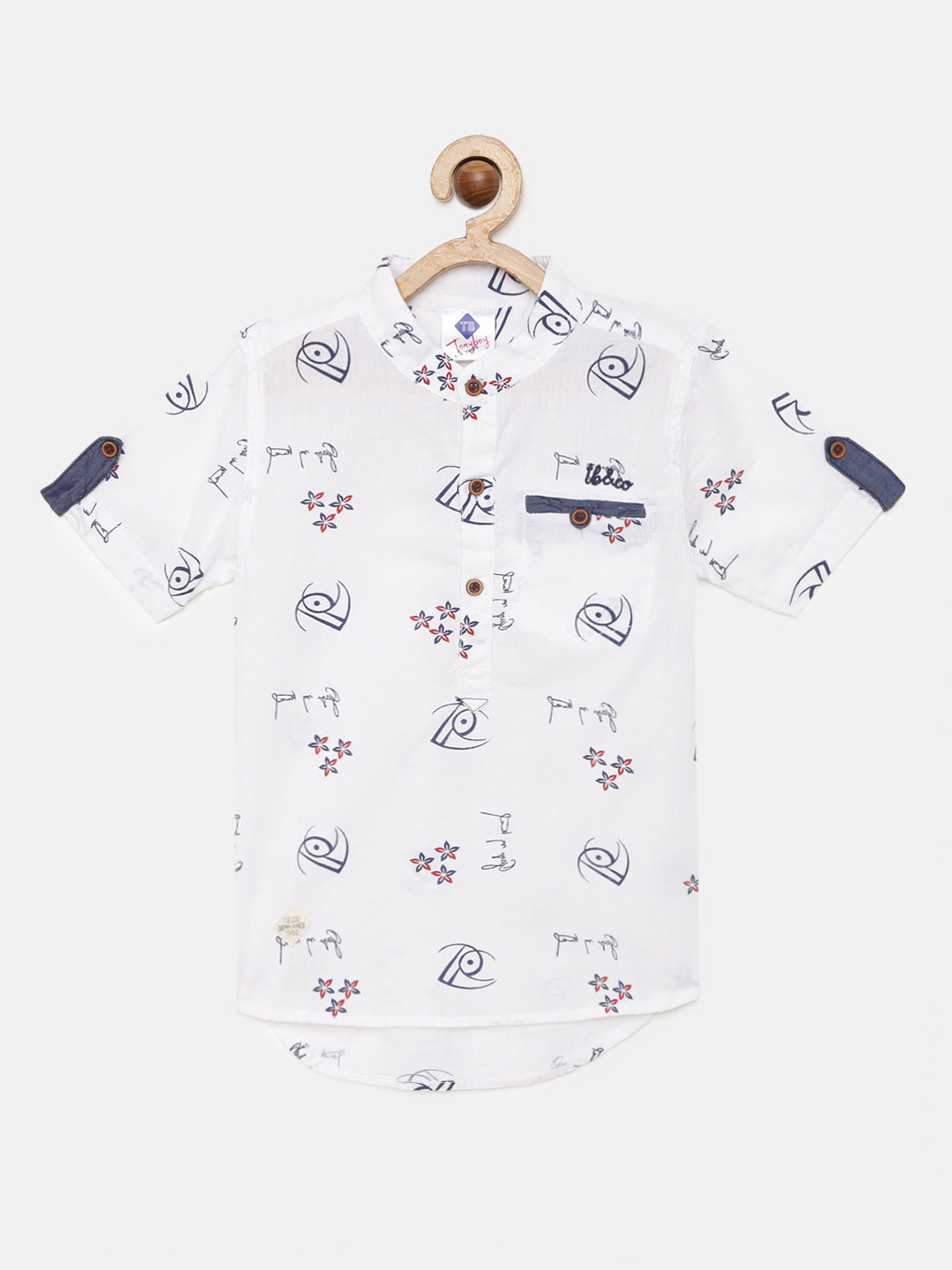 TONYBOY Boys White Pure Cotton Premium Regular Fit Printed Casual Shirt