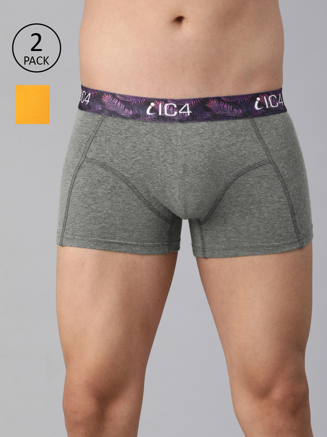 IC4 Men Pack of 2 Charcoal Grey & Yellow Solid Trunks 0C-Y-254P2