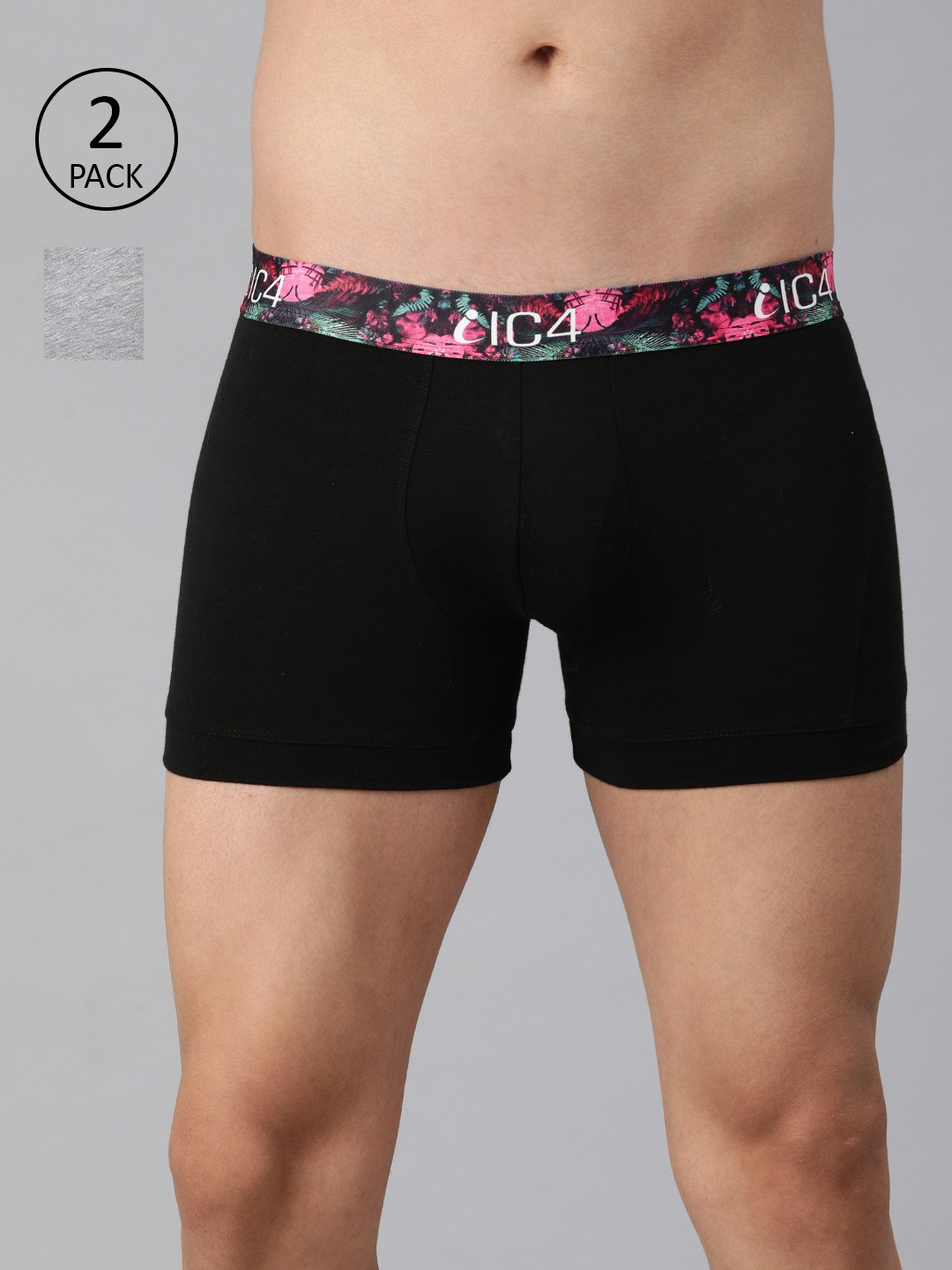 IC4 Men Pack of 2 Black & Grey Solid Trunks 0B-G-252P2
