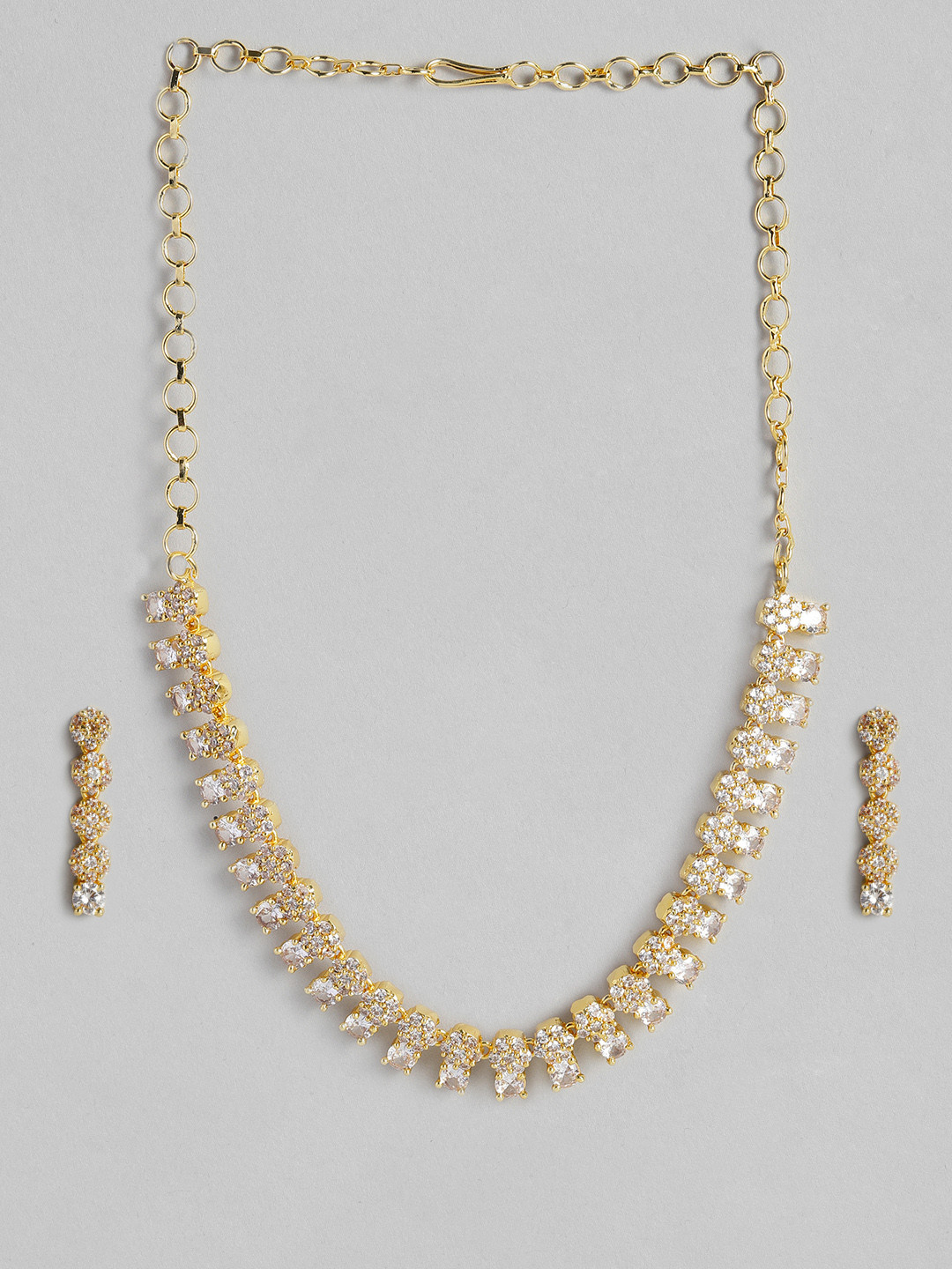 Justpeachy White Gold-Plated American Diamond Studded Jewellery Set