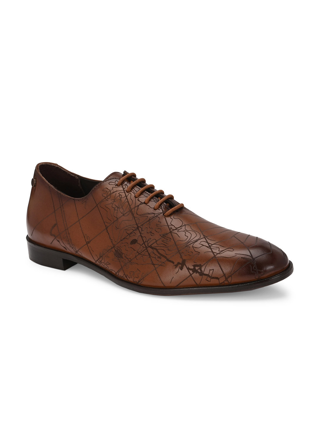 Delize Men Tan Brown Woven-Design Leather Formal Derbys