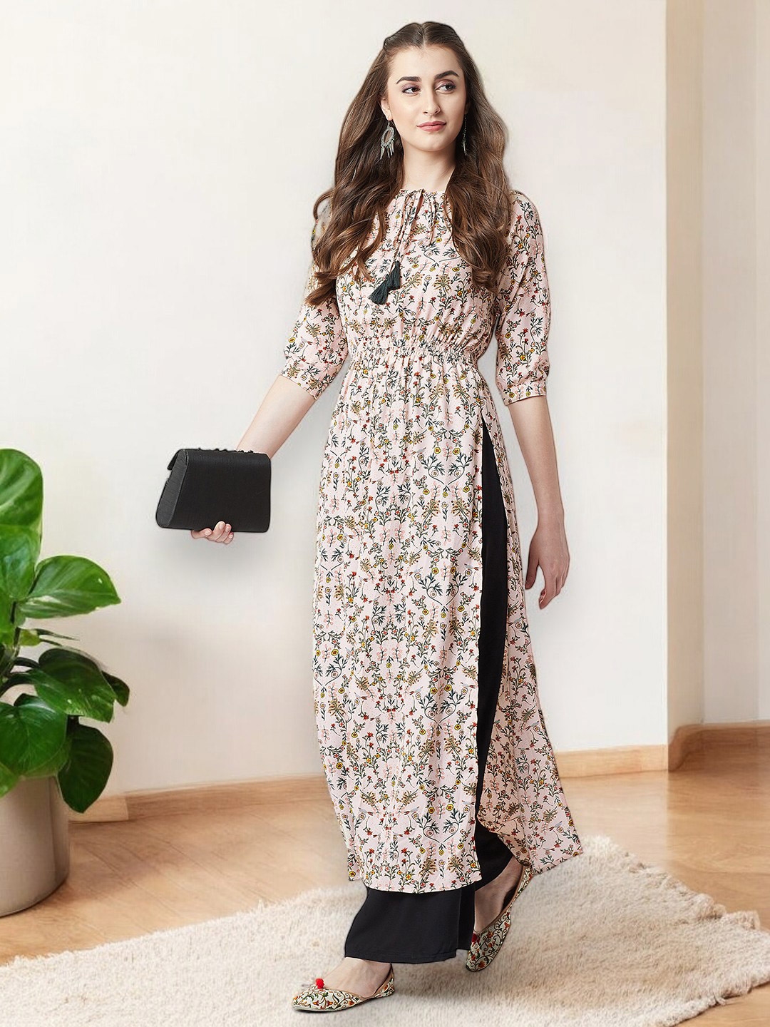 Buy Miss Chase Pink Floral Printed Tie up Neck Crepe Maxi Longline Top Tops for Women 13916976 Myntra