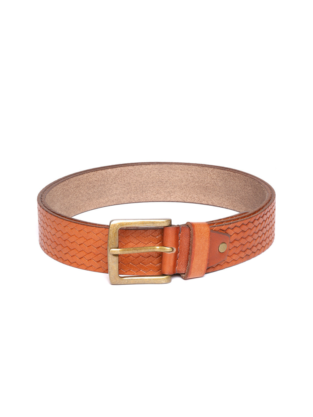JUNGLER Men Tan Brown Leather Braided Belt