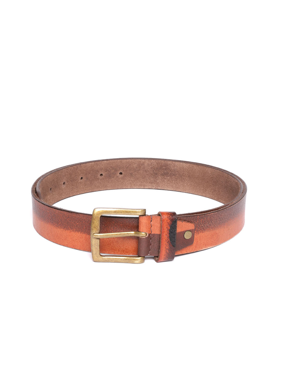 JUNGLER Men Brown & Orange Colourblocked Leather Belt