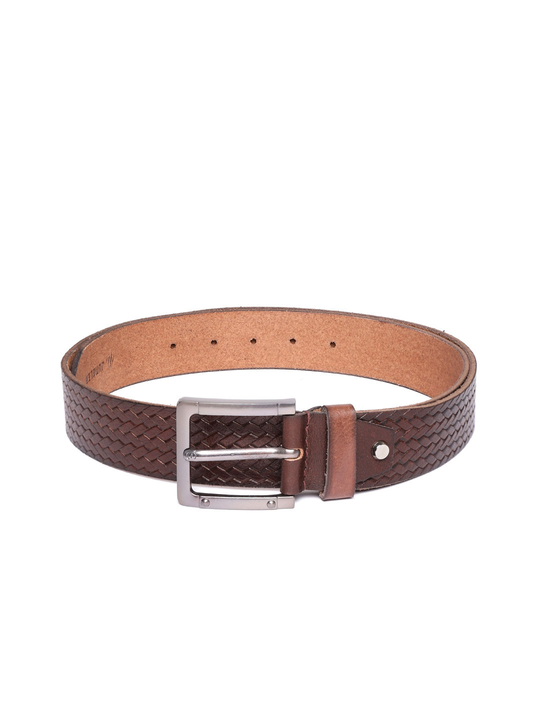 JUNGLER Men Brown Leather Basket Weave Belt
