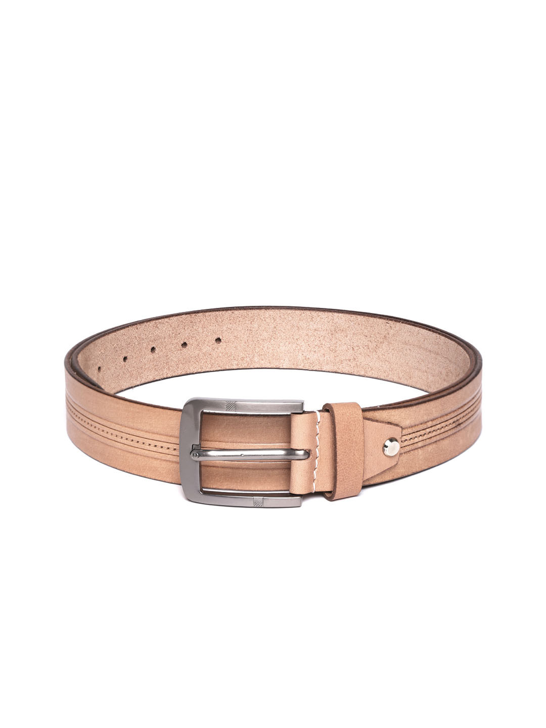 JUNGLER Men Beige Leather Striped Belt