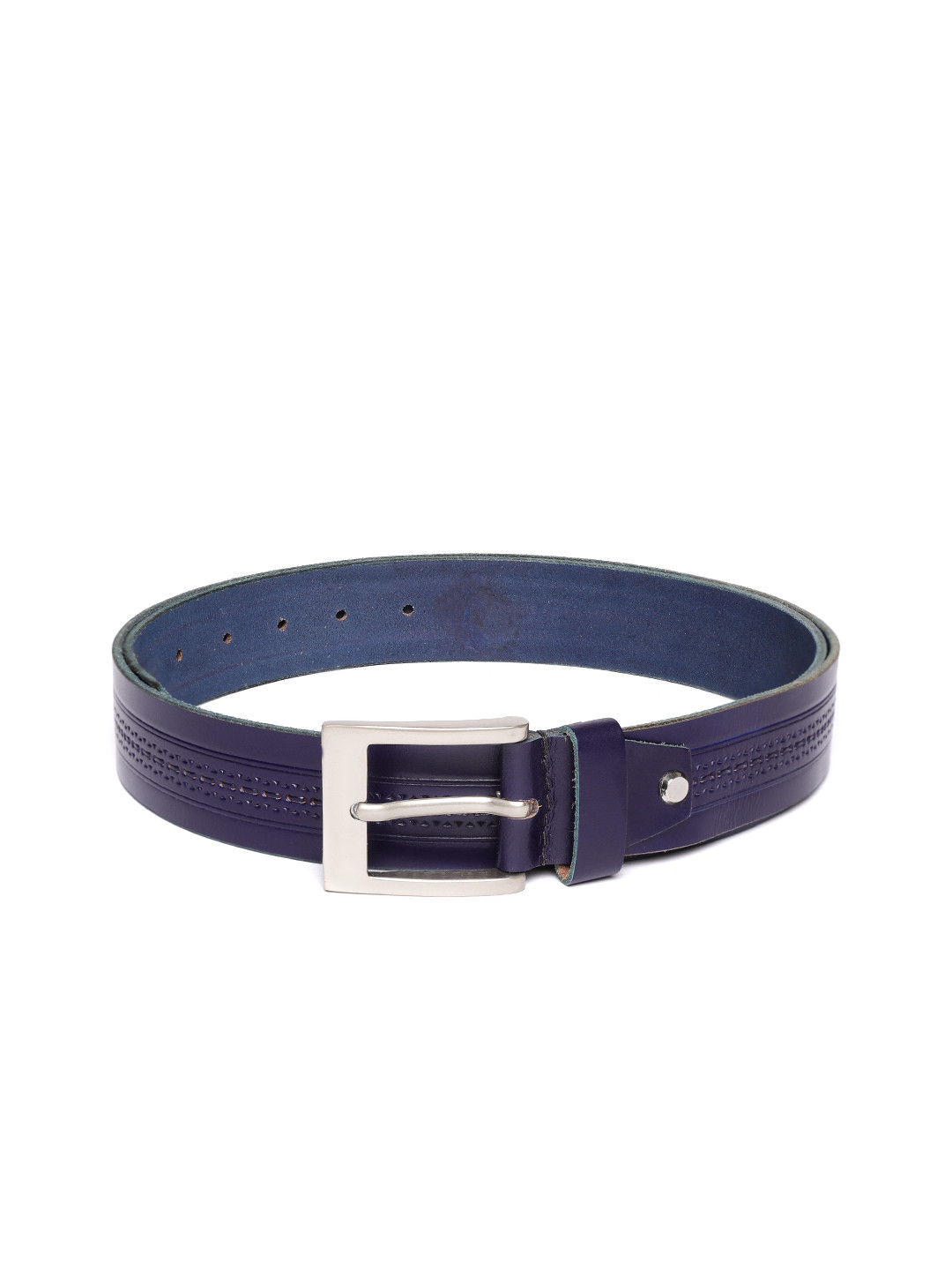 JUNGLER Men Navy Blue Leather Striped Belt
