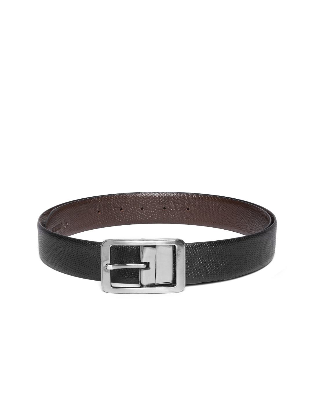 JUNGLER Men Black & Coffee Brown Leather Snakeskin Textured Reversible Belt