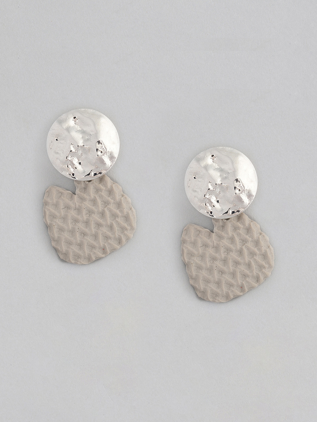 justpeachy Silver-Plated & Beige Square Studs