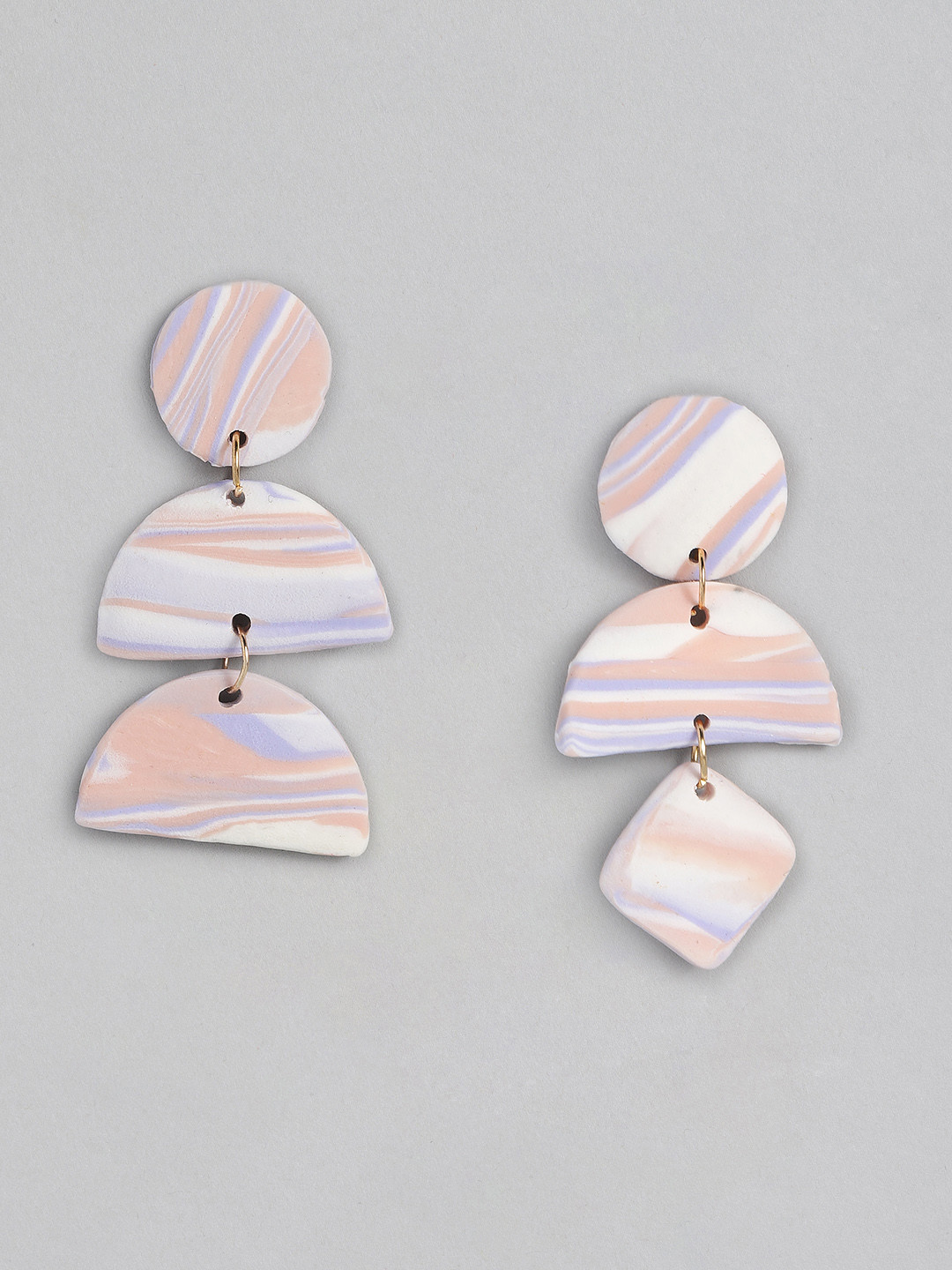 justpeachy Pink & White Clay Geometric Drop Earrings