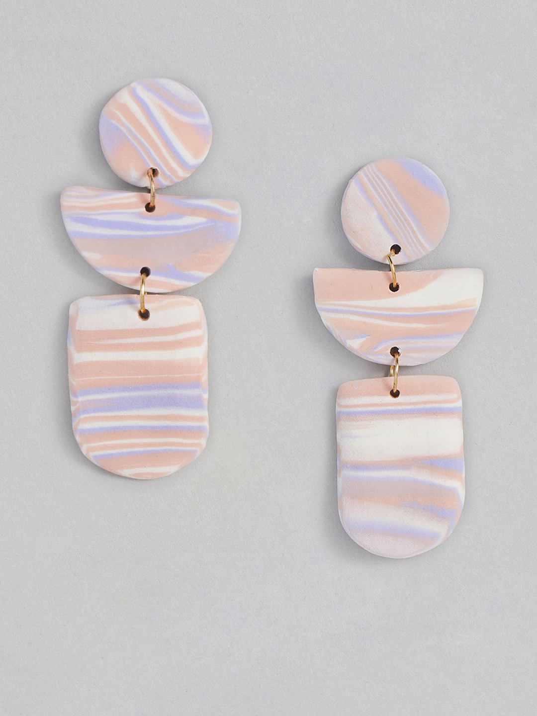 justpeachy Pink & Blue Clay Geometric Drop Earrings