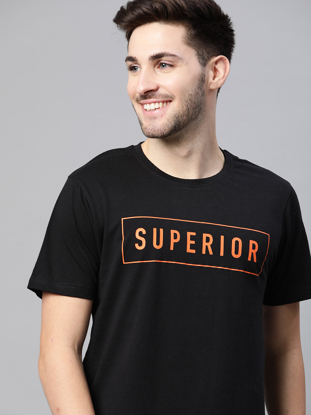 HERENOW Men Black Pure Cotton Typography Printed Pure Cotton T-shirt