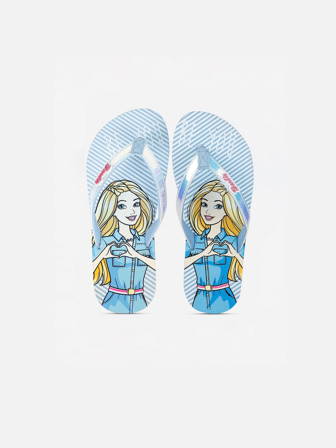 Kids Ville Girls Blue & White Barbie Printed Thong Flip-Flops