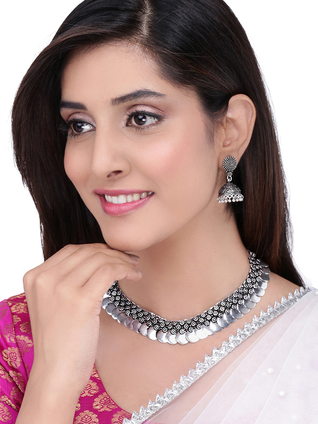 Yellow Chimes Oxidised Silver-Plated & Black Contemporary Style Tribal Art Jewellery Set