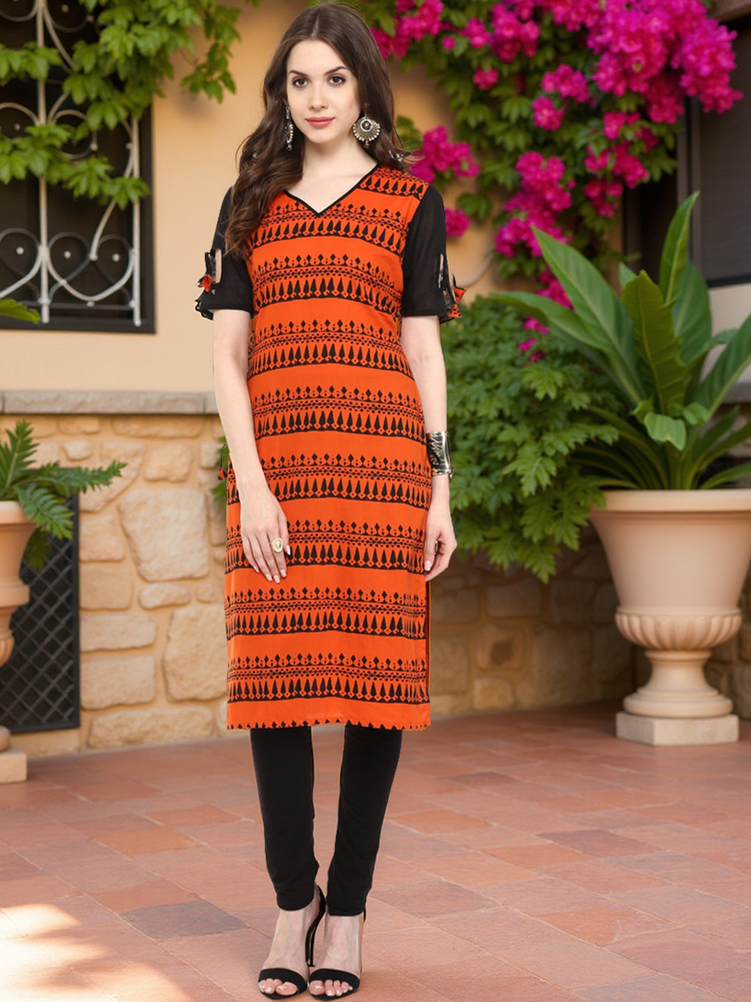 Pannkh Orange Printed Kurta