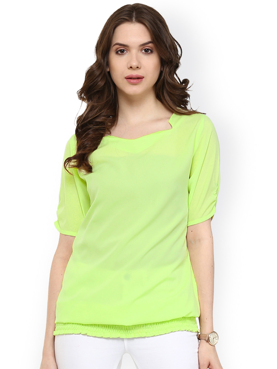 Pannkh Lime Green Polyester Blouson Top