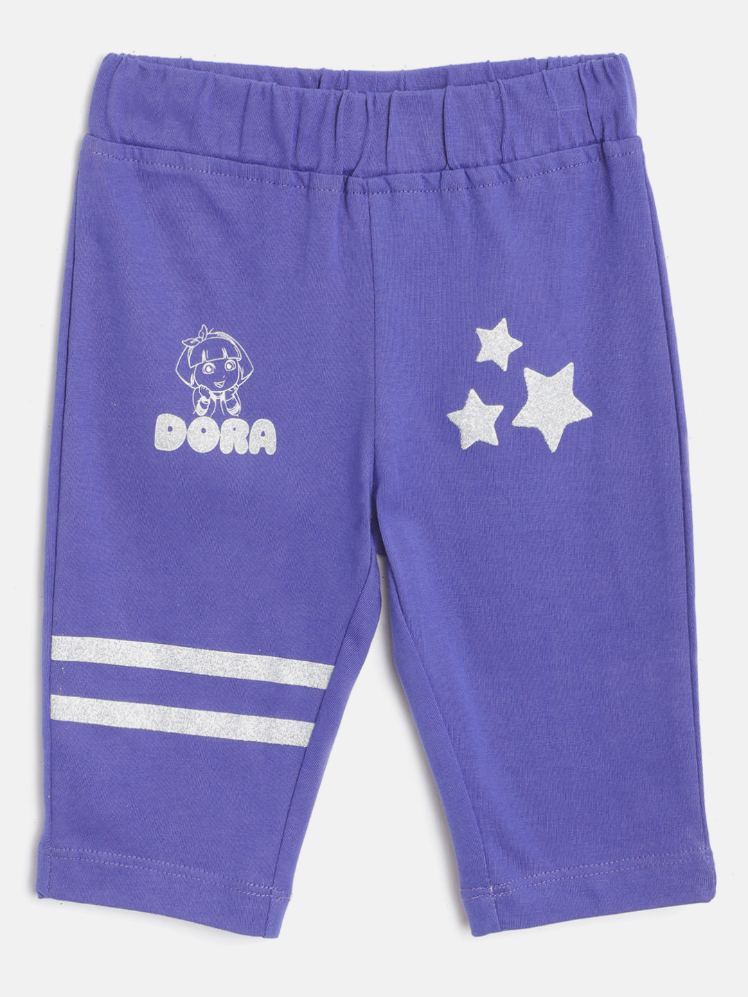 toothless Girls Blue & Silver Dora & Stars Print Pure Cotton Regular Fit Capris
