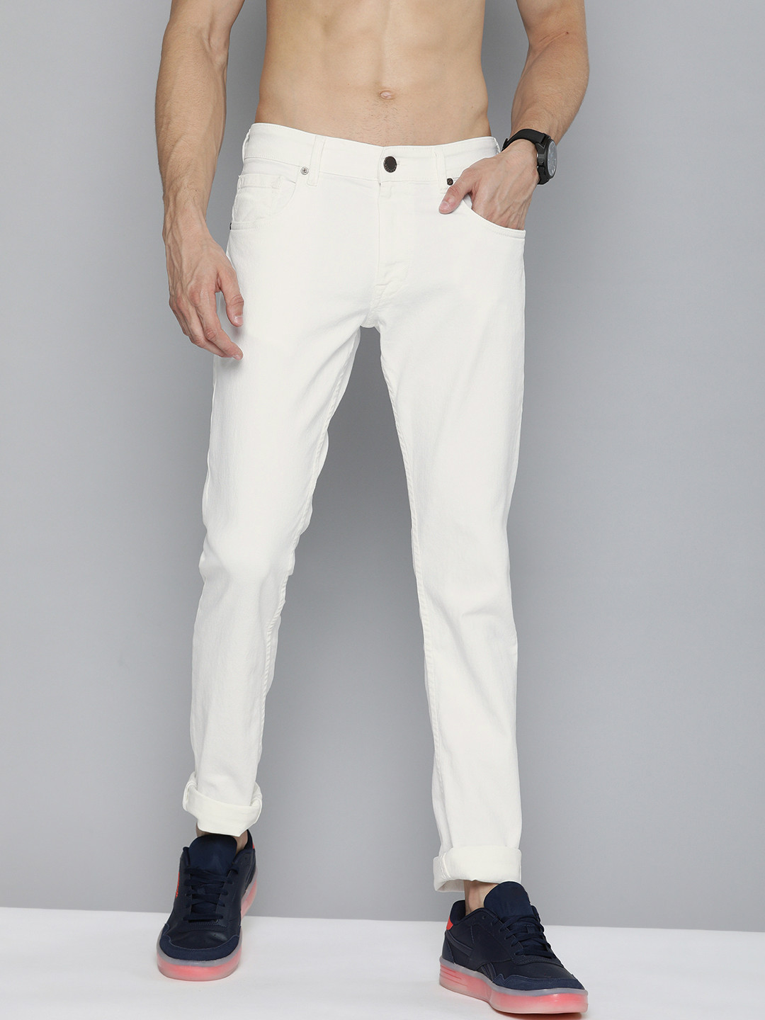 HERE&NOW Men White Skinny Fit Light Fade Stretchable Jeans