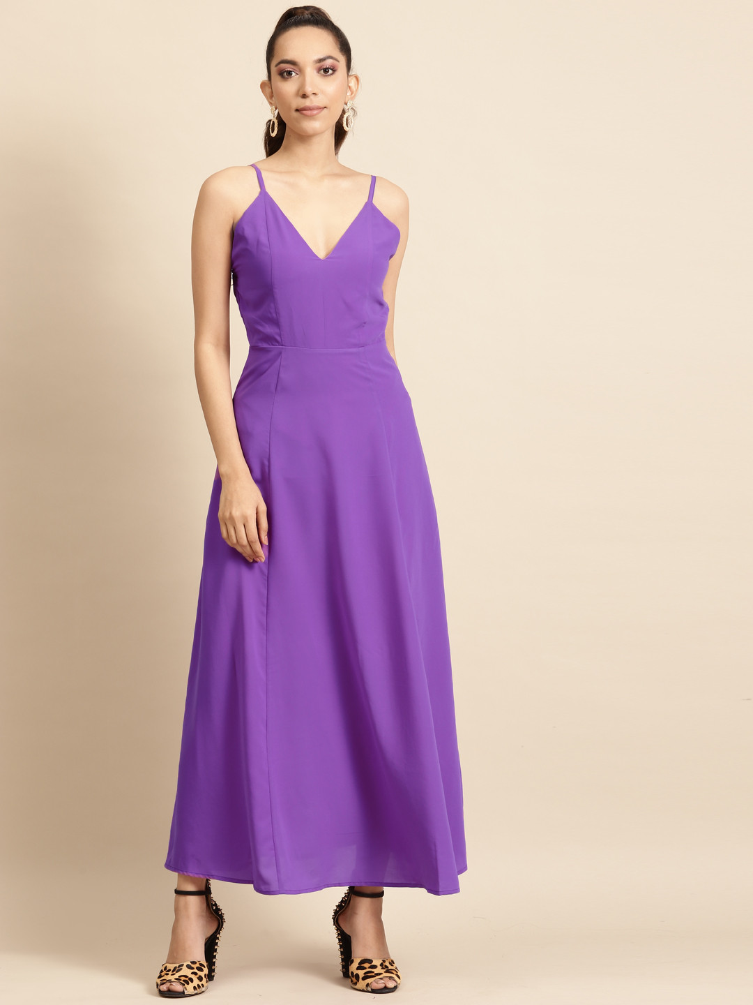 DODO & MOA Purple Solid Gown Dress with Tie-ups at Back